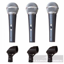Set 3 Microfonos Dinamicos Alambricos Con Estuche Y Clips