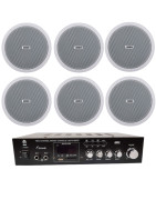 Kit Amplificador Audio Ambiental Y 6 Bocinas Plafon 6.5 PuLG