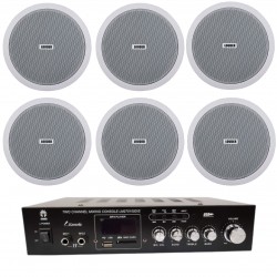 Kit Amplificador Audio Ambiental Y 6 Bocinas Plafon 6.5 PuLG