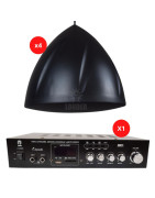 Kit Amplificador Sonido Ambiental Y 4 Bocinas Colgantes