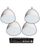 Kit Amplificador Y 4 Bocinas Colgantes Sonido Ambiental