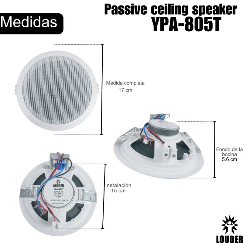 Bocina ambiental para plafón YPA-805T Marca LOUDER Bocina ambiental para plafón YPA-805T Marca LOUDER