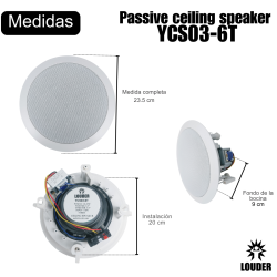 YCS03-6TPar Bocinas C Transformador 100v PlafonAmbiental 6.5 PuLG