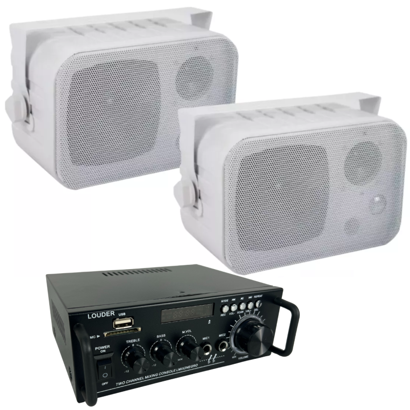 Amplificador + 2 Bocinas Ambientales Exterior Bluetooth...