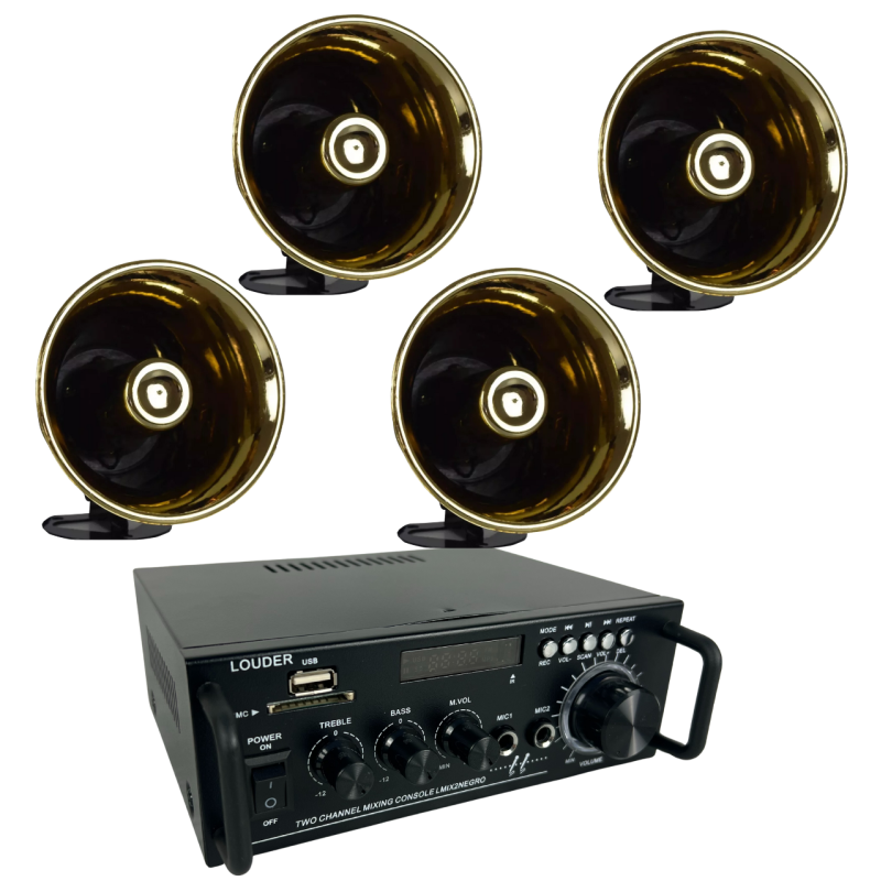 Kit Perifoneo Voceo Amplificador Publidifusion 4 Trompe... Kit Perifoneo Voceo Amplificador Publidifusion 4 Trompe...