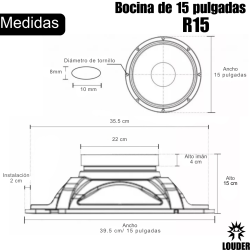 R15 Bocina 18" 600W RMS 8 ohms – Bobina 4" Imán 100 oz  Una alternativa confiable para sistemas de sonido que buscan bajos poten