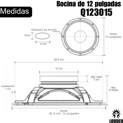 Q123015 Bocina Profesional 12" – Bobina 1.5" / Imán 30 oz  Diseñada para aplicaciones de rango pequeño y medio, esta bocina comb