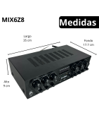MIX6Z8 Amplificador Ambiental 6 Zonas Estéreo – 100W RMS Total  Optimiza tu sistema de audio en restaurantes, cafés, tiendas y o