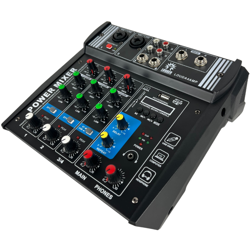 Mezcladora Amplificada Bluetooth 4 Canales Phantom Grab...