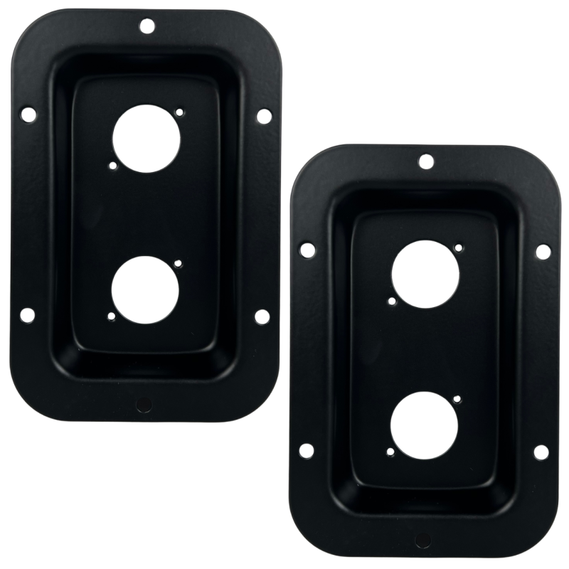 045-598 Tapa Metalica Con 2 Orificios Para Conectores Para Armar Bafles