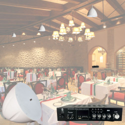 Kit Amplificador Y 4 Bocinas Colgantes Sonido Ambiental
