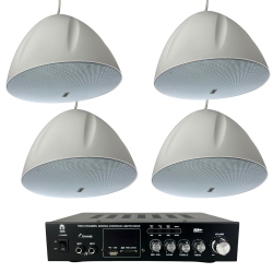 Kit Amplificador Y 4 Bocinas Colgantes Sonido Ambiental