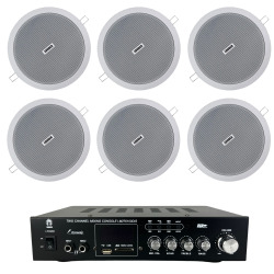 Amplificador Ambiental Y 6 Bocinas Plafon Con Transformador