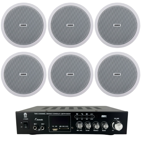 Kit Amplificador Audio Ambiental Y 6 Bocinas Plafon 6.5 PuLG