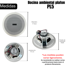 Amplificador Sonido Ambiental Y 6 Bocinas Plafon 5 PuLG