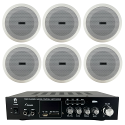 Amplificador Sonido Ambiental Y 6 Bocinas Plafon 5 PuLG