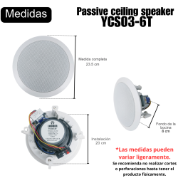 YCS03-6TPar Bocinas C Transformador 100v PlafonAmbiental 6.5 PuLG