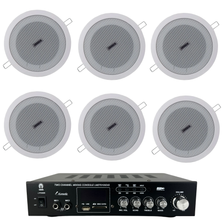 Kit Amplificador Ambiental Y 6 Bocinas Plafon 5 1/4 PuLG