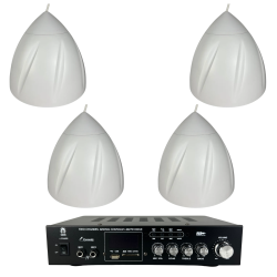 Kit Amplificador Y 4 Bocinas Colgantes Sonido Ambiental
