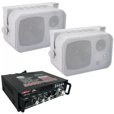Amplificador + 2 Bocinas Ambientales Exterior Bluetooth...