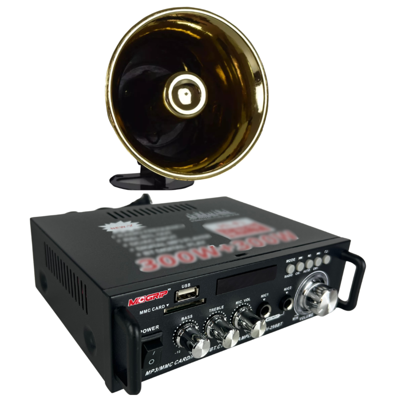 Amplificador Kit Paquete Perifoneo Trompeta Voceo Usb/sd/bt